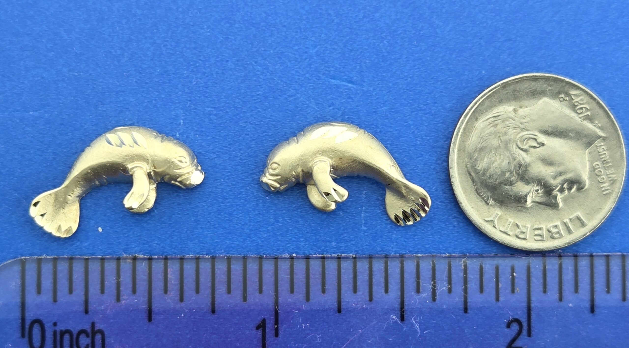 Manatee Post Earrings, 14K Yellow Gold 4 Manatee Post Earrings, 14K Yellow Gold - Image 4