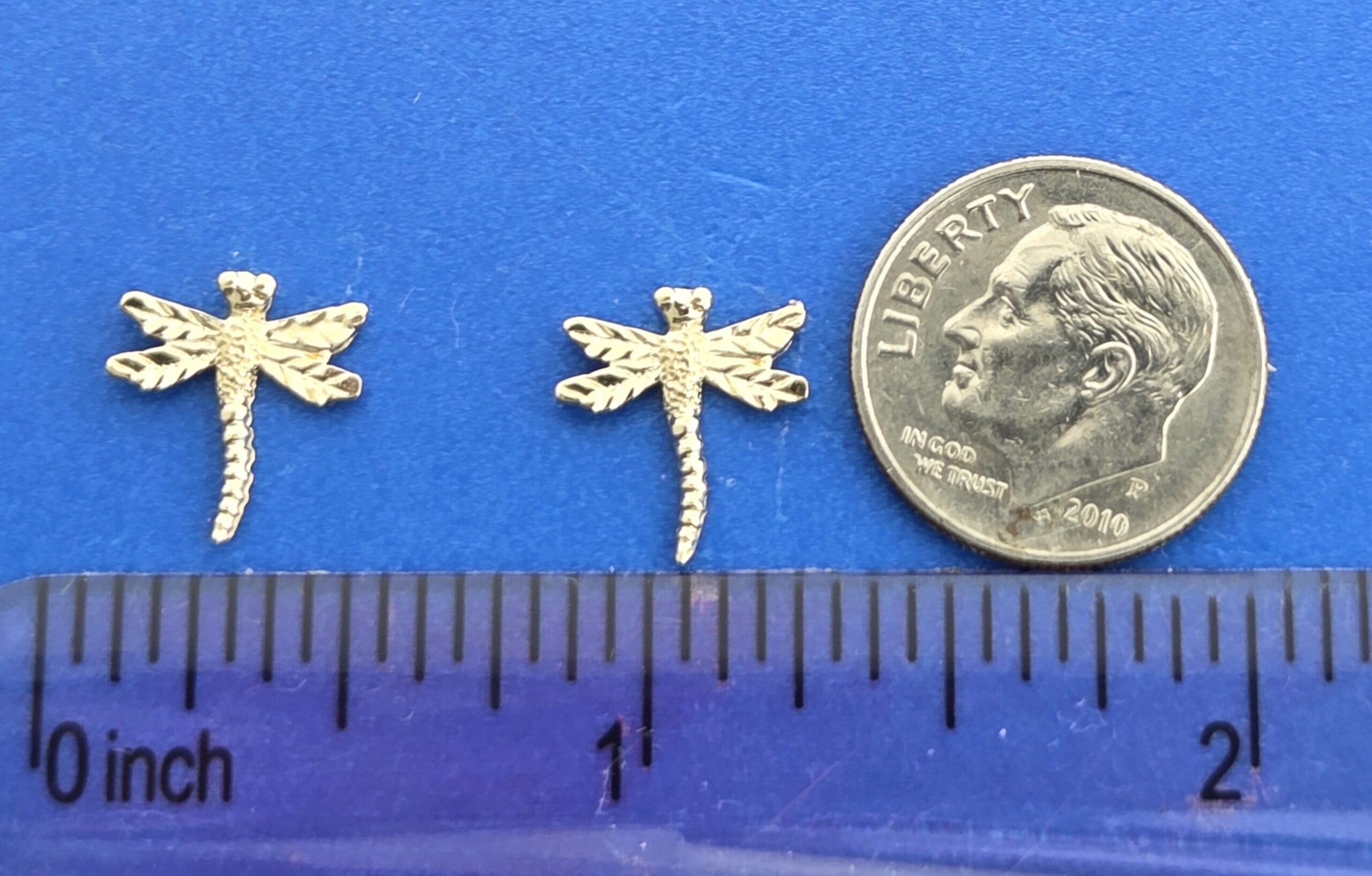 Dragonfly Earrings, 14k Yellow Gold 4 Dragonfly Earrings, 14k Yellow Gold - Image 4