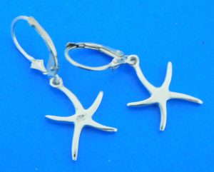 14k white gold starfish dangle earrings