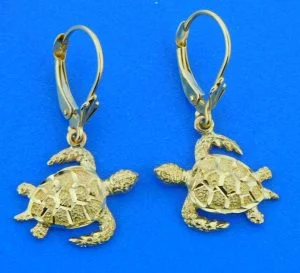 14k sea turtle dangle earrings
