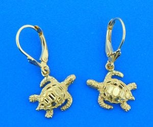 14k sea turtle dangle earrings