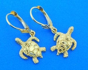 14k sea turtle dangle earrings