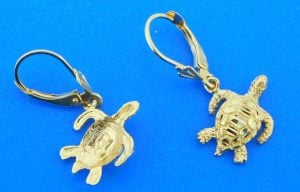 14k sea turtle dangle earrings