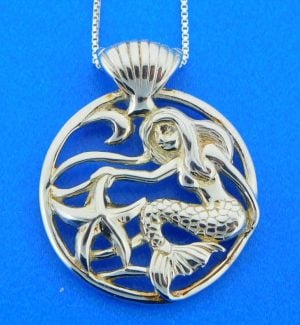 sterling silver mermaid starfish shell pendant