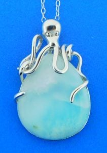 sterling silver octopus larimar pendant