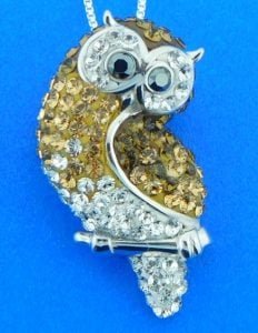 sterling silver owl pendant swarovski crystal