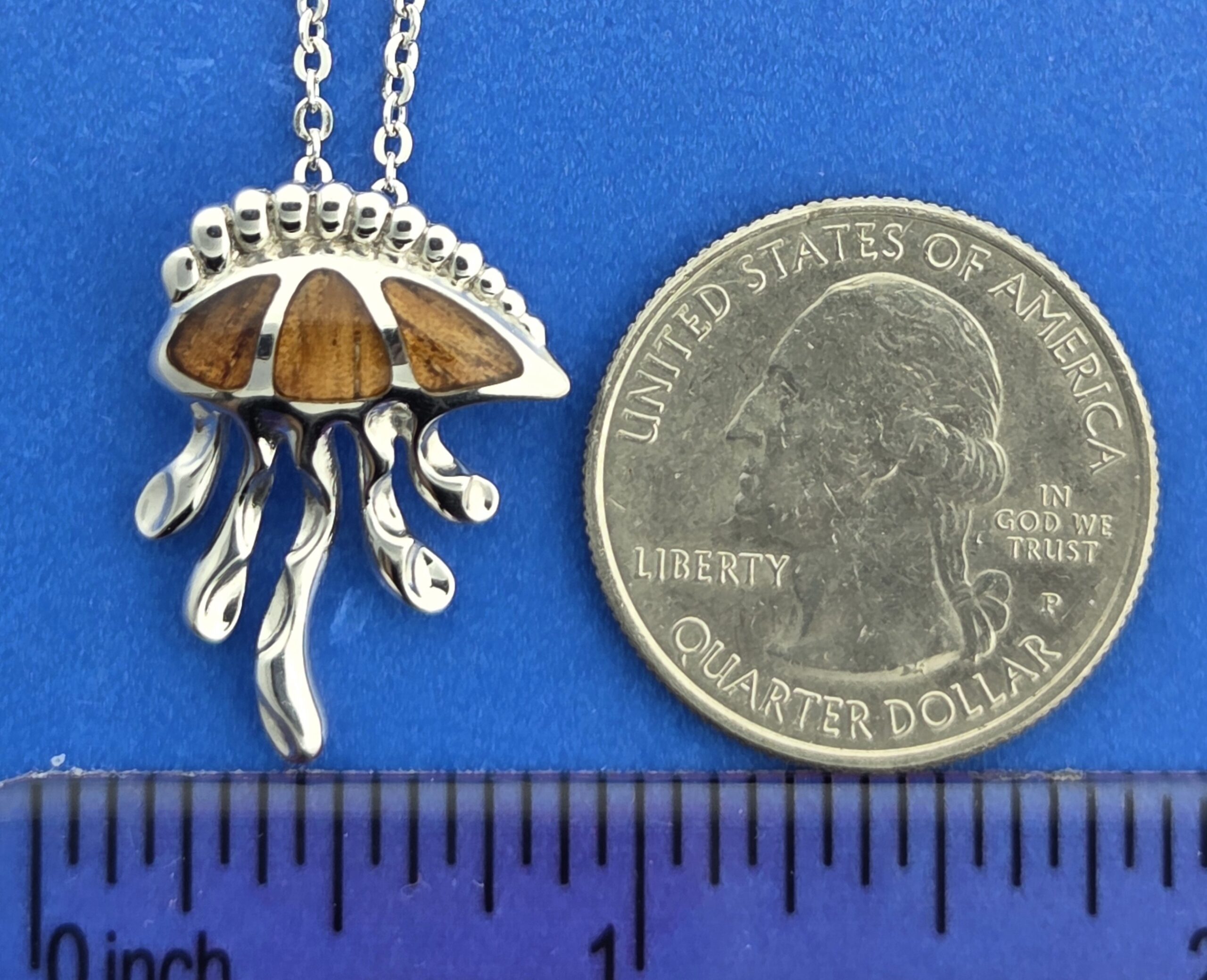 Alamea Jellyfish Pendant, Sterling Silver & Koa Wood 5 Alamea Jellyfish Pendant, Sterling Silver & Koa Wood - Image 5