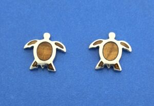 Alamea Honu Sea Turtle Earrings, Sterling Silver & Koa Wood