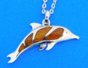 sterling silver dolphin koa wood pendant