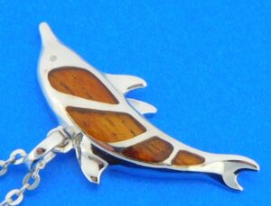 sterling silver dolphin koa wood pendant