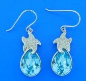 sterling silver starfish earrings blue swarovski crystal