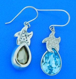 sterling silver starfish earrings blue swarovski crystal