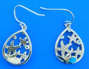 sterling silver starfish teardrop earrings