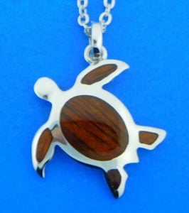 sterling silver and koa wood sea turtle pendant