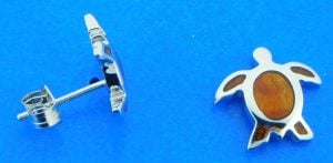 sterling silver and koa wood sea turtle earrings