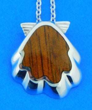 sterling silver and koa wood scallop shell pendant