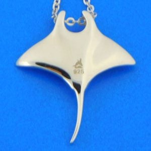 sterling silver and koa wood manta ray pendant