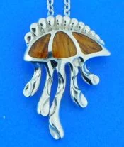 sterling silver and koa wood jellyfish pendant