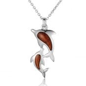 sterling silver double dolphin koa wood pendant
