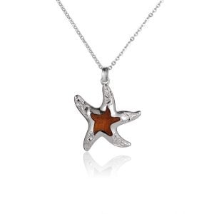 sterling silver starfish koa wood pendant