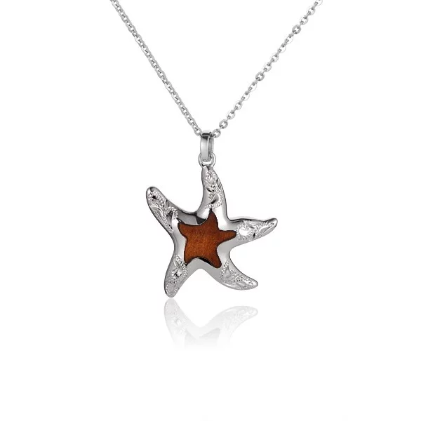 Alamea Starfish Pendant, Sterling Silver & Koa Wood 1 sterling silver starfish koa wood pendant