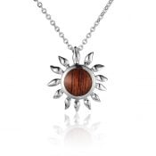 sterling silver sunflower koa wood pendant