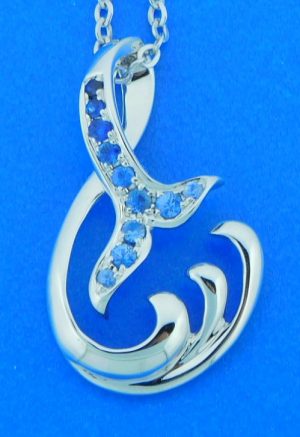 14k white gold whale tail pendant