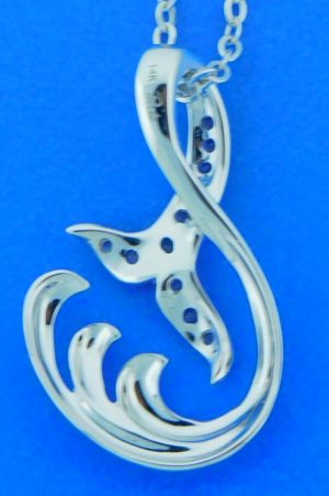 14k white gold whale tail pendant