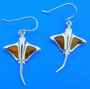 sterling silver stingray koa wood earrings