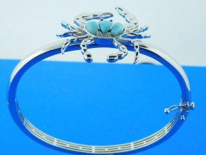 sterling silver blue crab larimar bangle bracelet