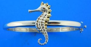 sterling silver and 14k seahorse bangle bracelet