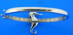 sterling silver and 14k seahorse bangle bracelet