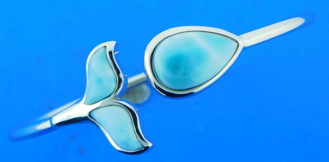 Alamea Whale Tail Bangle Bracelet, Sterling Silver & Larimar 1 sterling silver and larimar whale tail bracelet
