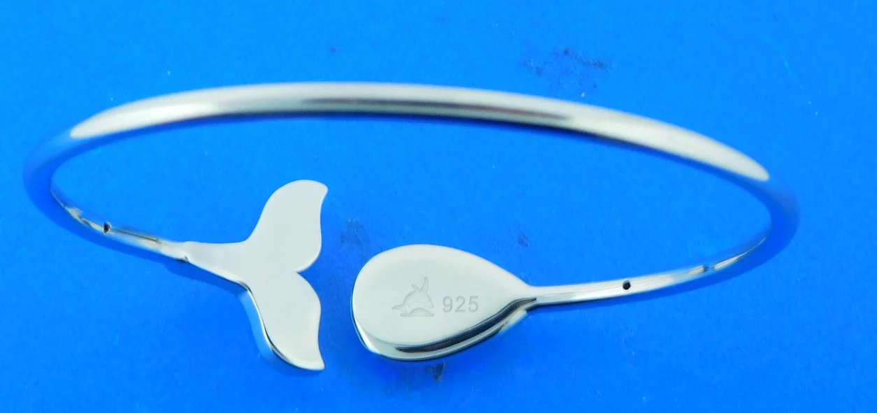 Alamea Whale Tail Bangle Bracelet, Sterling Silver & Larimar 4 sterling silver and larimar whale tail bracelet
