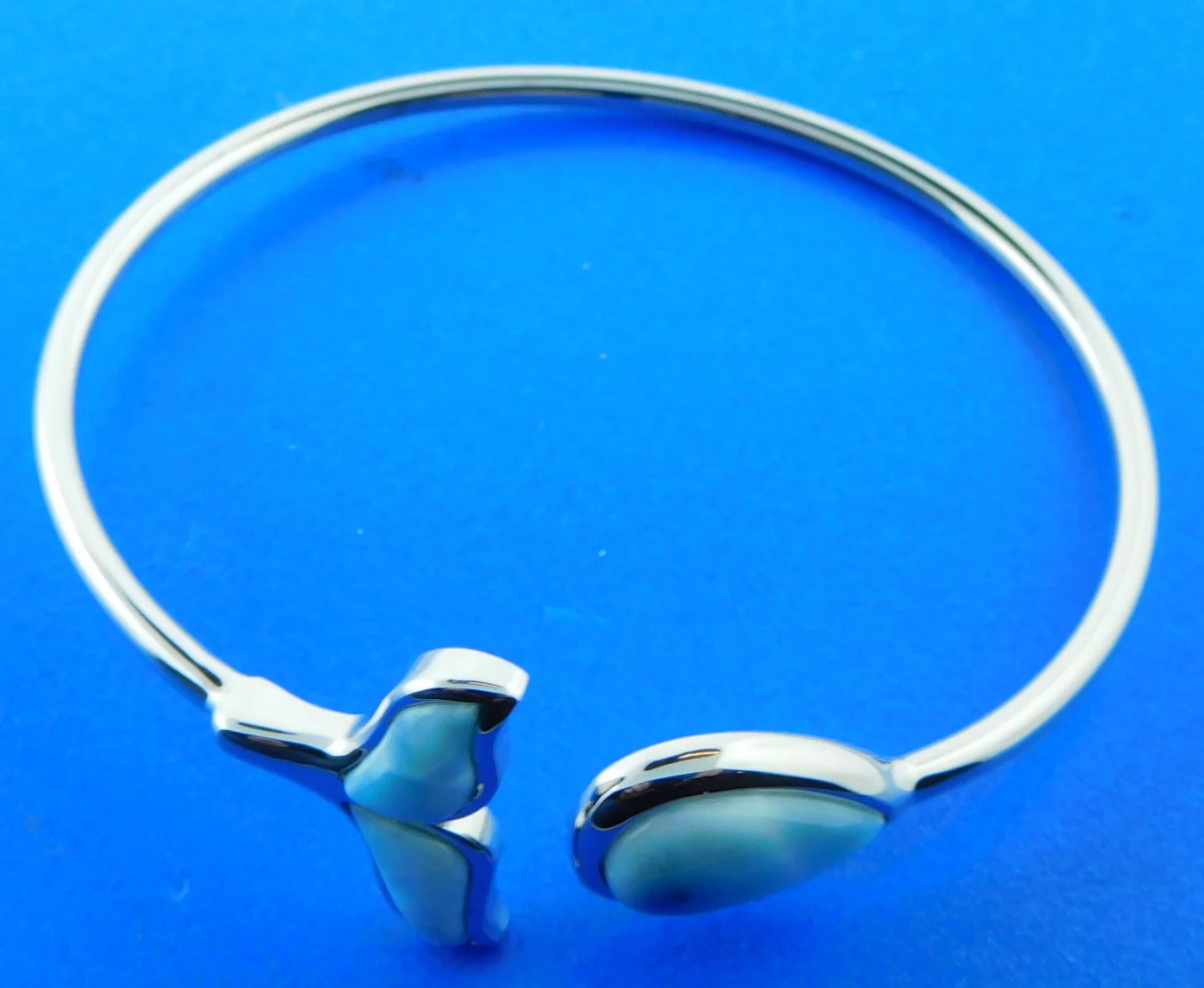 Alamea Whale Tail Bangle Bracelet, Sterling Silver & Larimar 3 sterling silver and larimar whale tail bracelet