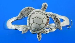 sterling silver sea turtle bangle bracelet