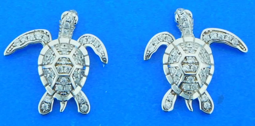 sterling silver sea turtle cz earrings