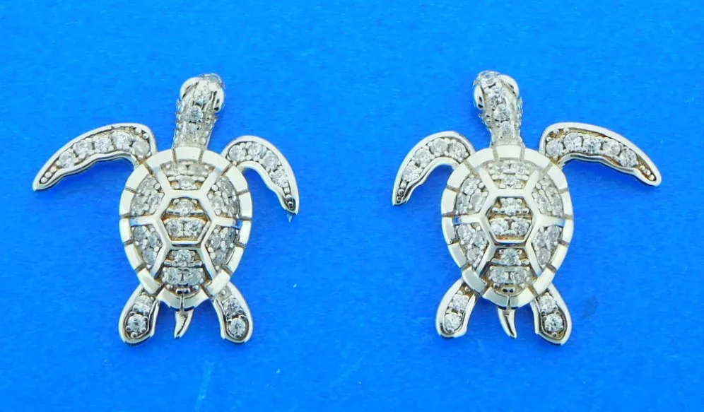 sterling silver sea turtle cz earrings