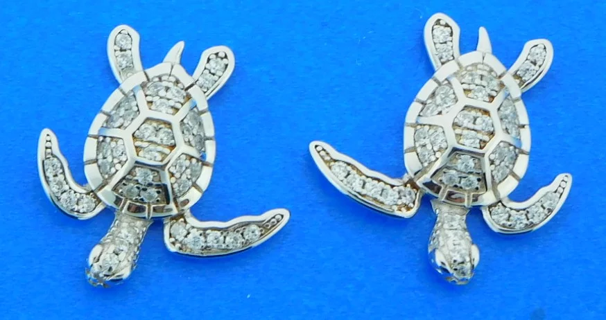 sterling silver sea turtle cz earrings