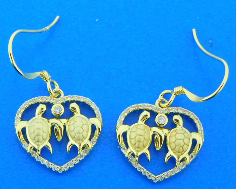 sterling silver sea turtle earrings 14k gold plate