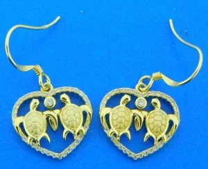 sterling silver sea turtle earrings 14k gold plate