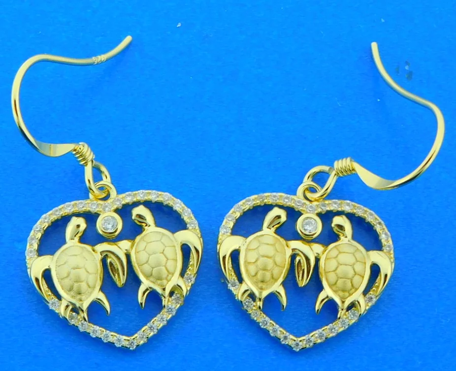 sterling silver sea turtle earrings 14k gold plate