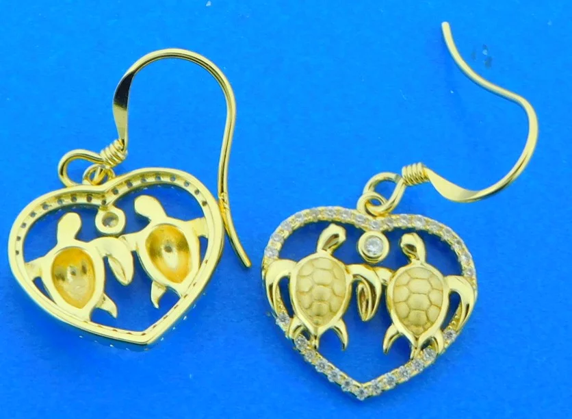 sterling silver sea turtle earrings 14k gold plate