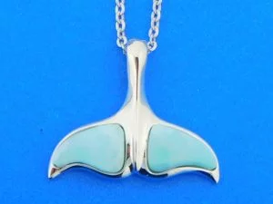 sterling silver and larimar whale tail pendant
