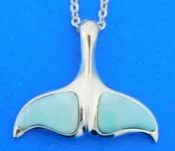 sterling silver and larimar whale tail pendant