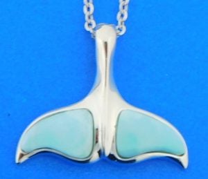 sterling silver and larimar whale tail pendant