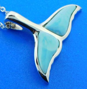 sterling silver and larimar whale tail pendant