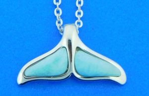 sterling silver and larimar whale tail pendant