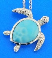 sterling silver larimar sea turtle pendant