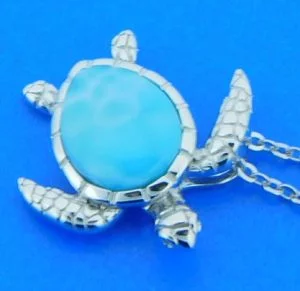 sterling silver larimar sea turtle pendant